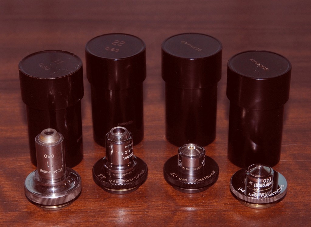 Image of the Carl Zeiss Jenna 190 mm tube-length objectives I am experimenting with.