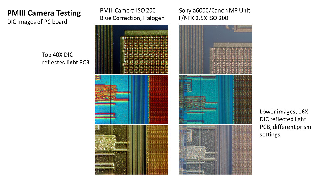 PMIII versus Sony a6000 DIC images printed circuit board - reflected light DIC