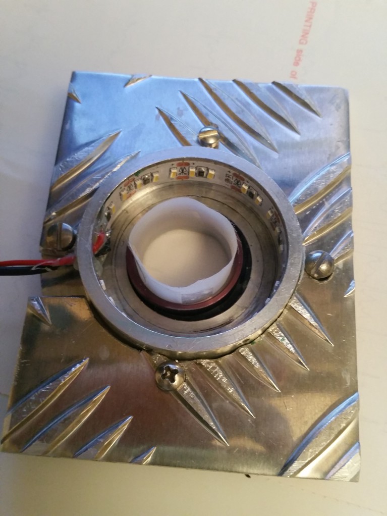 (24) LED ring bottom side, showing diffusing cloth and heat sink plate.jpg
