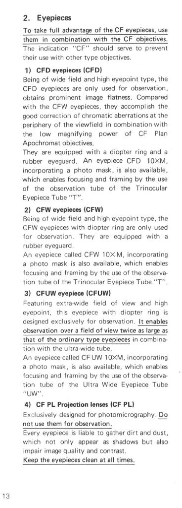 Nikon CF series Eyepieces