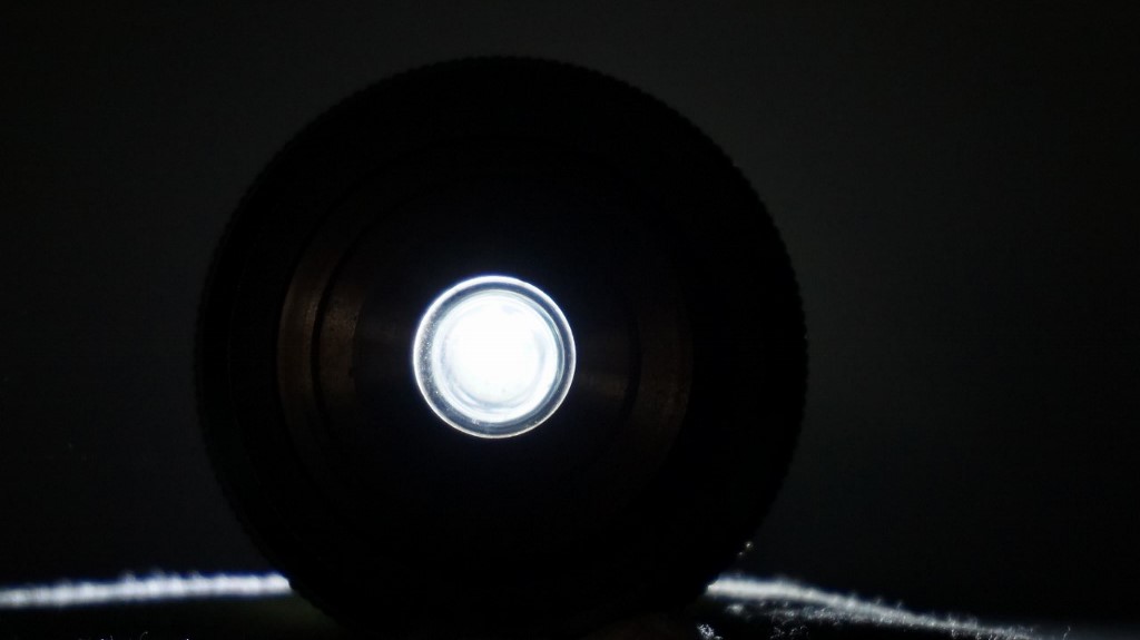 D.I.Y. condenser illuminated from about 7cm. below with an led flashlight.