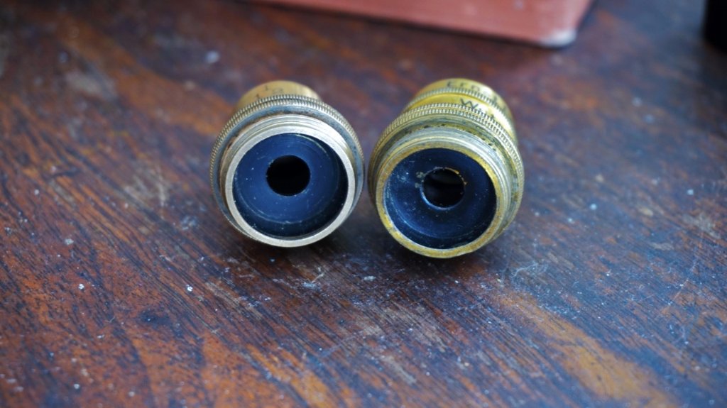 rear diaphragms of a 1/12&quot; upper objective section left and the iris section on the right. They date from about the same time.