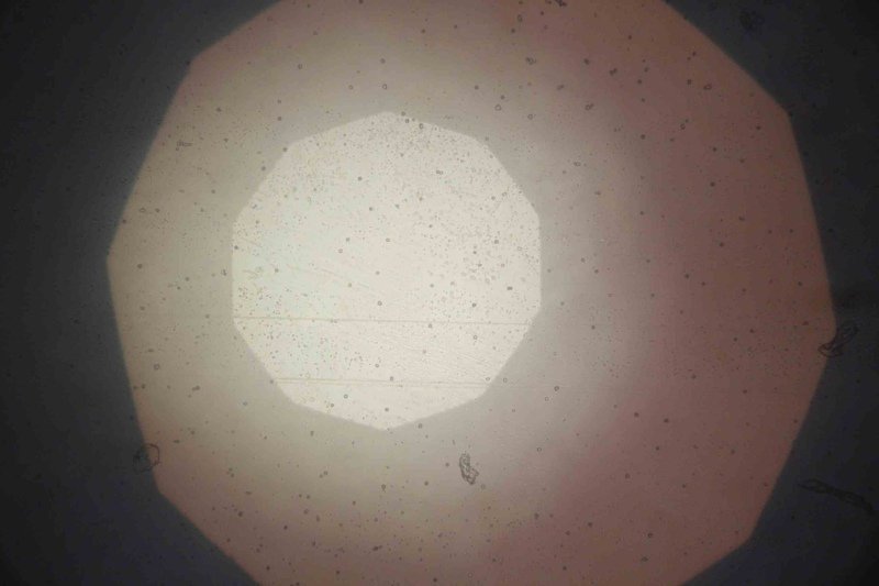 small dekagon: epi-illumination, arbitrarily sized; large dekagon: field of view, lit by well-centerered condenser